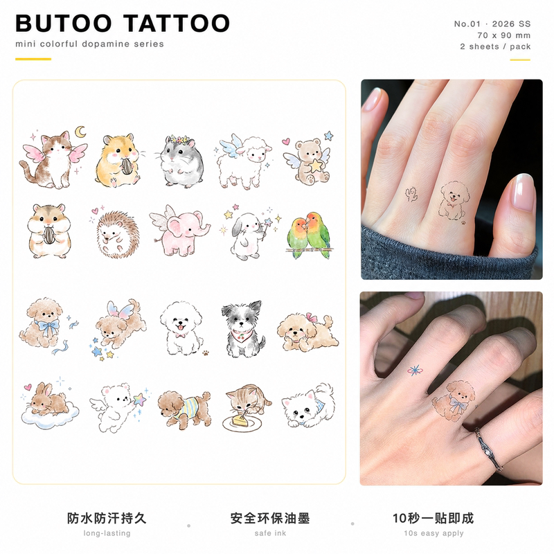 Butoo Tattoo Stickers Cute Pet Animals Collection Tattoo Stickers for Women Waterproof Long-Lasting Finger Cute Stickers Butoo Tattoo Stickers Cute Pet Animals Collection Tattoo Stickers for Women Waterproof Long-Lasting Finger Cute Stickers