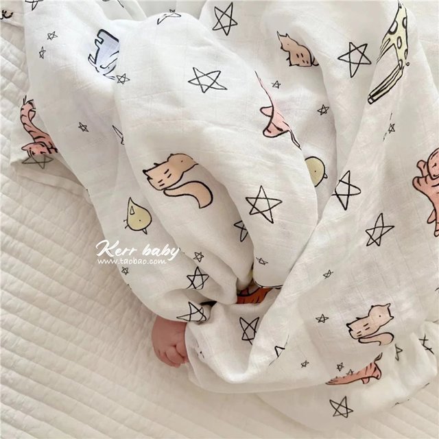 kerrbaby double-layer gauze towel ໄມ້ໄຜ່ຝ້າຍ muslin ເດັກນ້ອຍເກີດໃຫມ່ swaddle ຜ້າຫົ່ມ stroller ເດັກນ້ອຍ