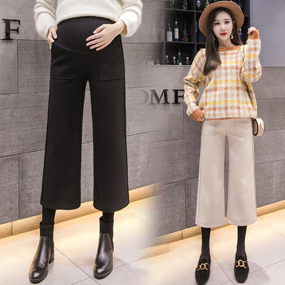 Pregnant woman pants fall outside with long pants net red Red Tide Moms Autumn Winter Gross 90% wide-legged Pants Straight Barrel Casual Pants