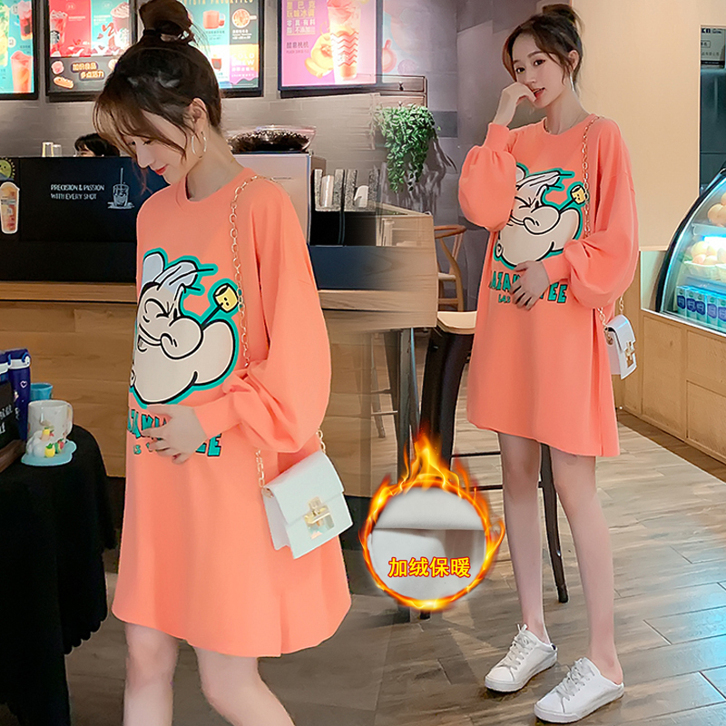 Pregnant Woman Autumn Clothing Suit Fashion New Gafu Thickened Loose Pregnant Woman Foreign Dress Autumn Winter Large Size Wear and Two sleeves