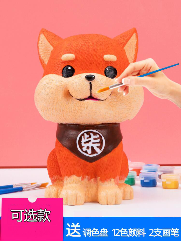 Children painted toy plaster dolls Painted Deposit Money Pot White Embryo Painting Diy Hand Graffiti Falls No Bad Varnelled-Taobao