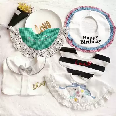 ins Nordic style baby saliva towel 360 degree round rotating baby bib Pure cotton newborn bib snap buckle eating bib