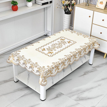 Upgraded version of gold-burning dining table cloth household lace pvc coffee table waterproof dustproof no-wash rectangular table mat-318 gold