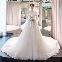 Net red shoulder senior light wedding dress 2021 New Korean version of the forest bride temperament tailing simple atmosphere