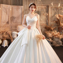 Breasted Satin Wedding Dress 2022 New Bridal Main Gauze Autumn Court Style Vintage Premium Texture Solid Female