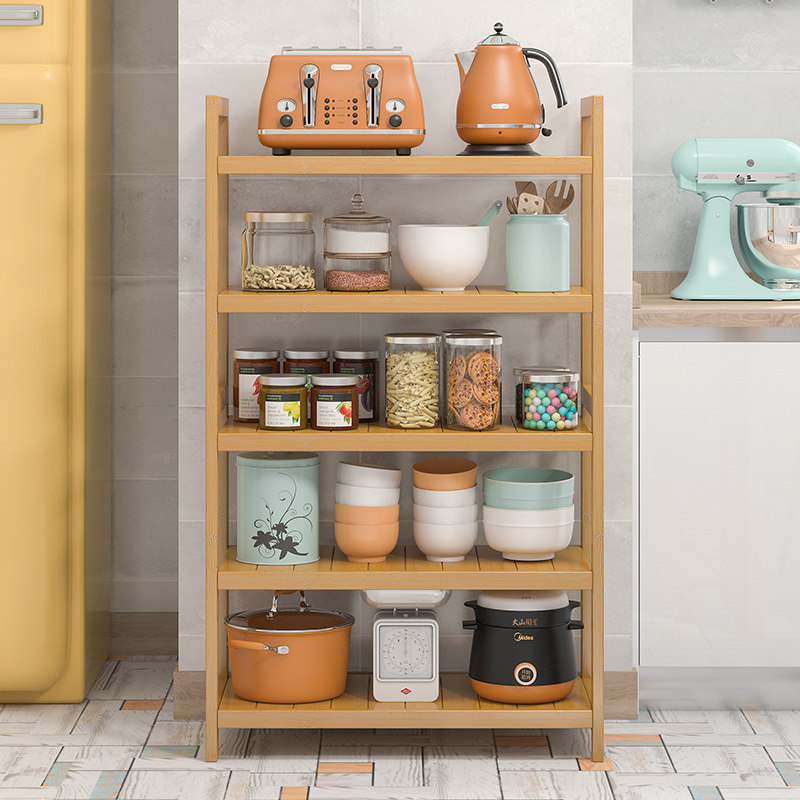 Kitchen Shelve Ground Floor Multilayer Microwave Oven Rack To Put Bowls Rack Seasonings Rack Free of perforated storage shelves