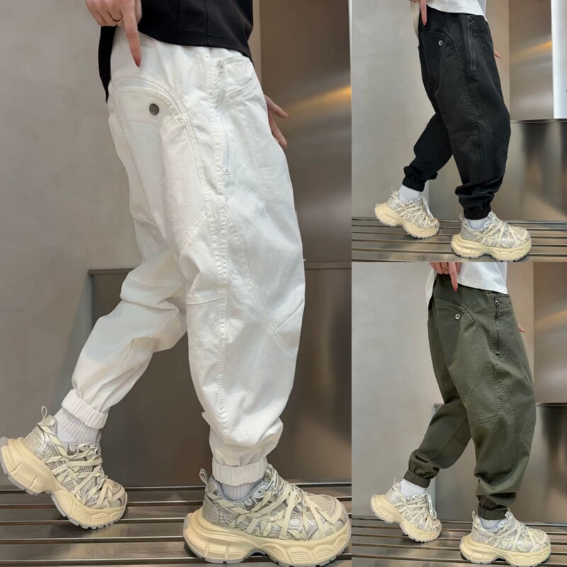 Autumn American Retro Workwear Zipper Jogger Casual Pants Unisex Fashion Versatile Loose Sports Harem Pants Autumn American Retro Workwear Zipper Jogger Casual Pants Unisex Fashion Versatile Loose Sports Harem Pants