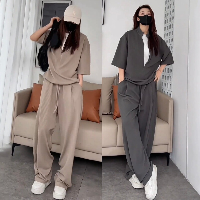 Summer Old Money Style Textured Casual Suit for Men and Women, Drapey and Breathable, Fake Two-Piece Short-Sleeved Long Pants Two-Piece Set Summer Old Money Style Textured Casual Suit for Men and Women, Drapey and Breathable, Fake Two-Piece Short-Sleeved Long Pants Two-Piece Set