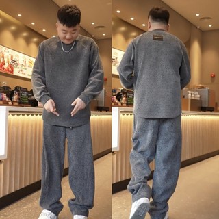 秋冬季加绒加厚斜条纹侧拉链休闲运动套装男女同款卫衣卫裤两件套