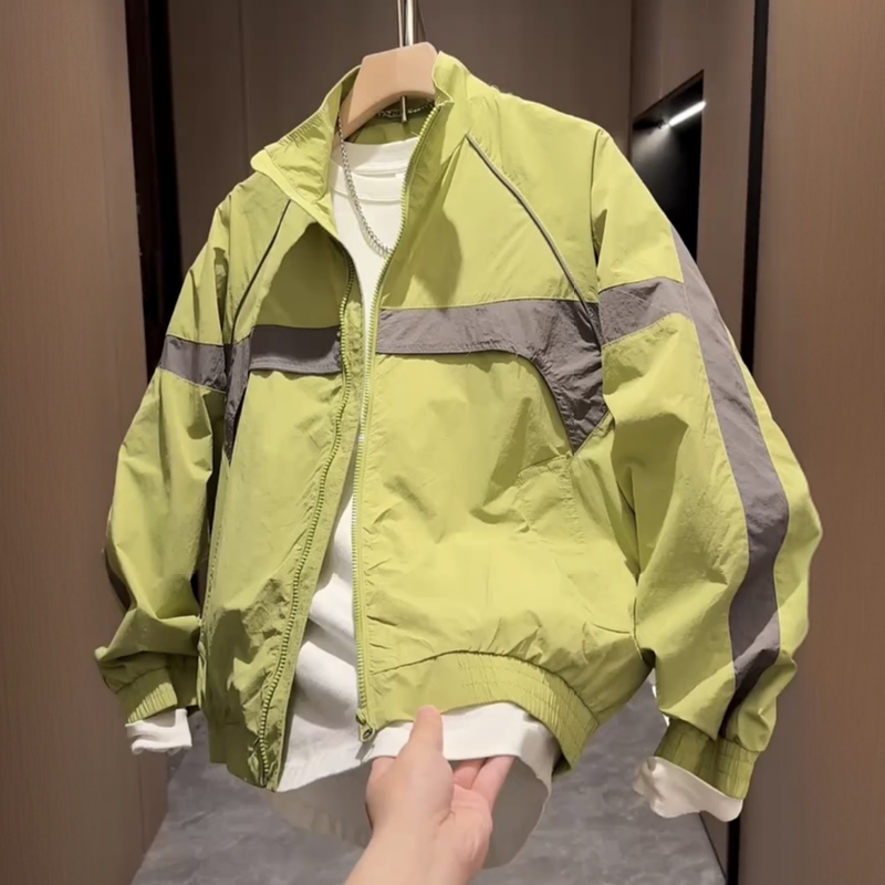 Spring and Summer Men's Trendy Brand Patchwork Color-Block Stand Collar Jacket, Fashionable and Versatile, Couple's Matching Outdoor Sun Protection Clothing