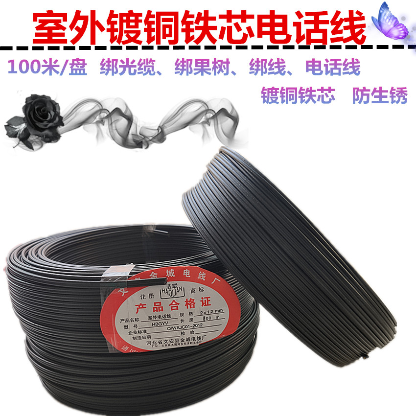 HBGYV-08 2 core X1.2mm outdoor core cable tie wire tie wire telephone line 100 meters power cord