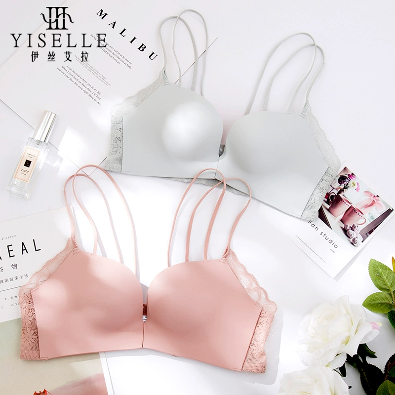 Isela Glossy Beauty Back No Steel Ring Bra, Gathering Lace Open Backwear, Nữ có nút cài ngực nhỏ - Áo ngực không dây