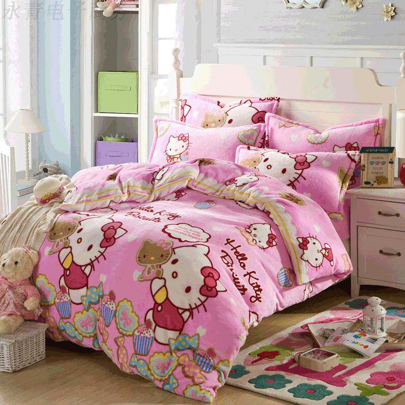 Single short plush bed Single quilt cover Velvet four seasons Two plush double bed Girl quilt cover Kitty Cat winter