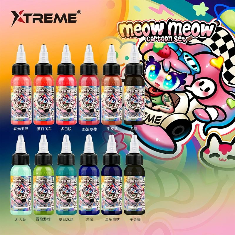 Xtreme Meow Meow Tattoo Ink Set 1oz 0.5oz Colored Tattoo Ink Professional Tattoo Art Ink