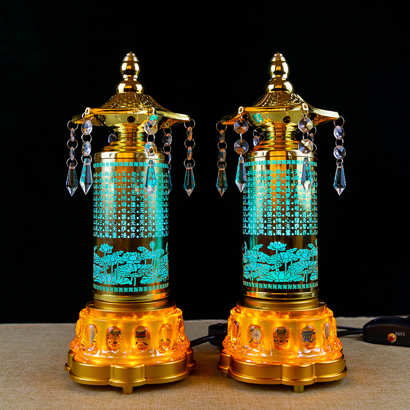Heart Sutra Prayer Wheel Great Compassion Mantra Stupa Electric Prayer Wheel For Lights LED Buddha Lamp Plug Electric God Lamp Town Home Peace