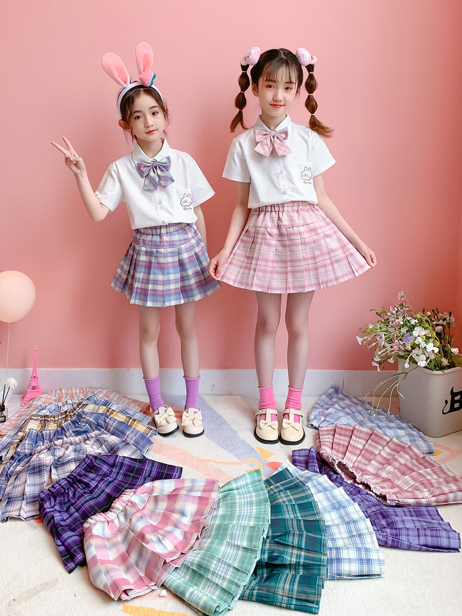 Girls summer suit genuine jk uniform skirt Children's middle school children's college style pleated skirt Primary school uniform skirt