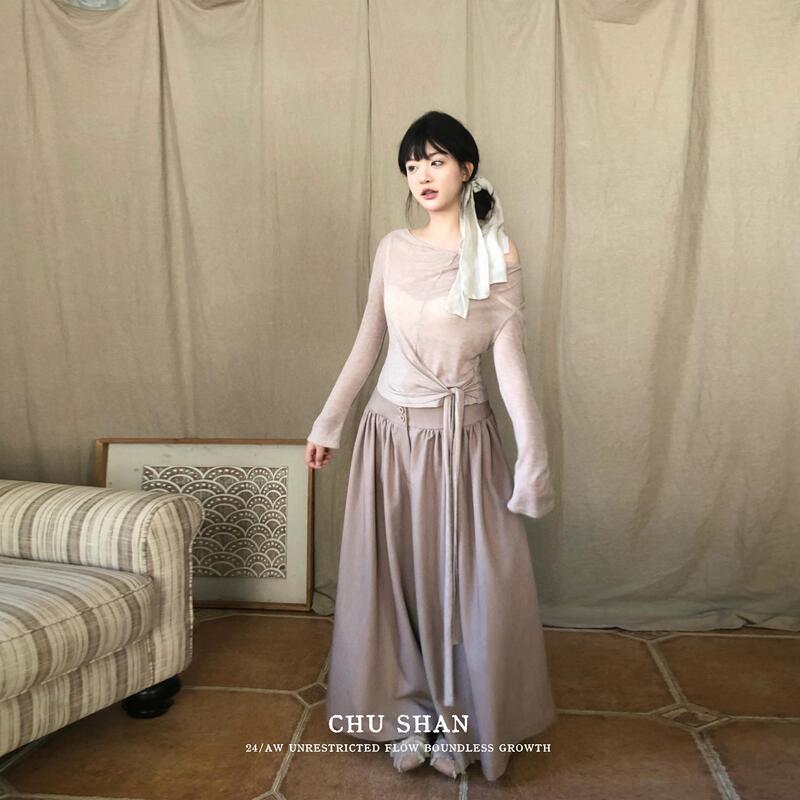 Shan Chu 24Aw "Flowers and Alice" Classic-Style Heavily Embellished Pleated Waistband Wide-Leg Pants