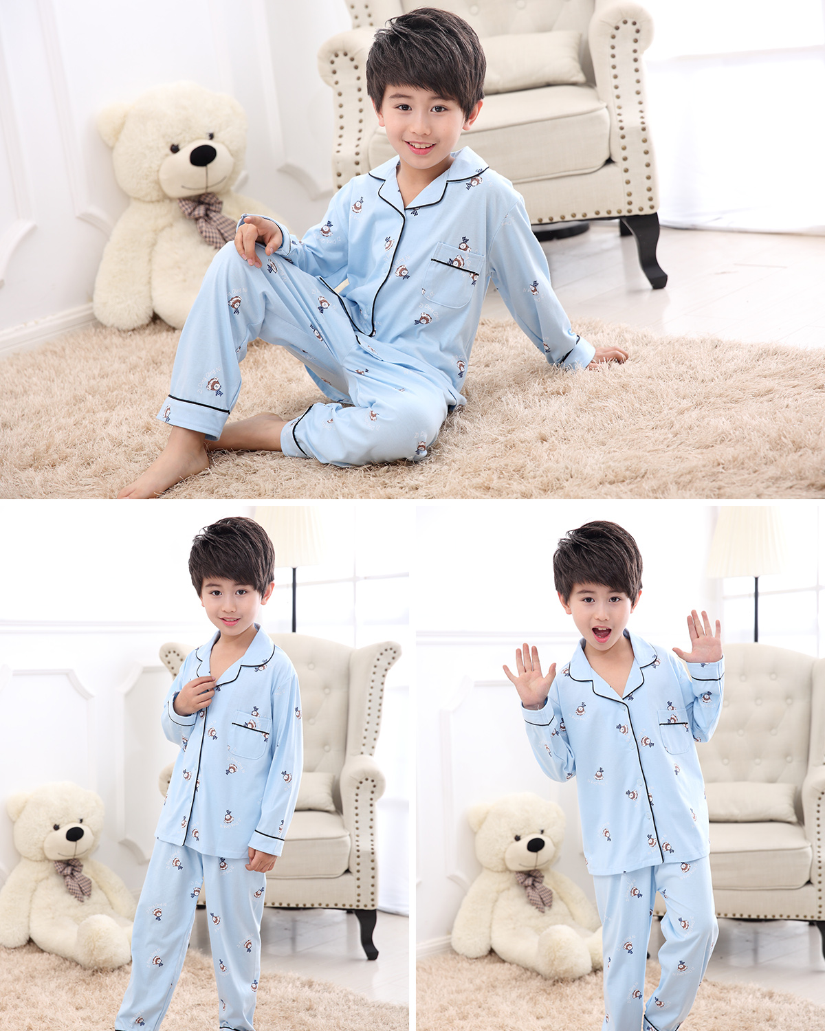 Trẻ em lợn pecs đồ ngủ bé gái mùa xuân bông 3-15 tuổi trai trai gái gái bông nhà bộ mặc nhà thu đông cho nam