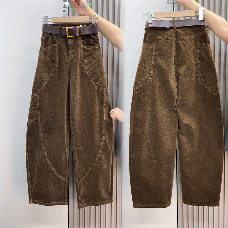 2026 Spring and Autumn Corduroy Casual Loose Scimitar Pants High Waist Slimming Korean Style Simple High-End Straight-Leg Trousers
