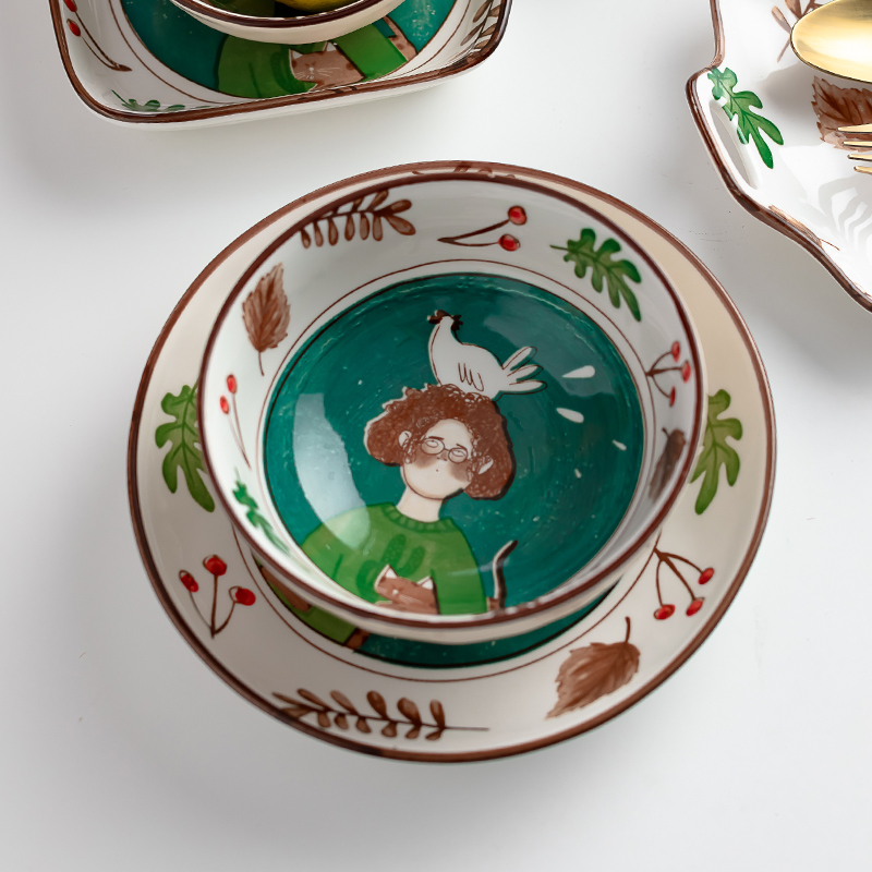 Ceramic dishes creative Japanese hand - made cure pattern character combination dishes home eat to use a single bowl dishes