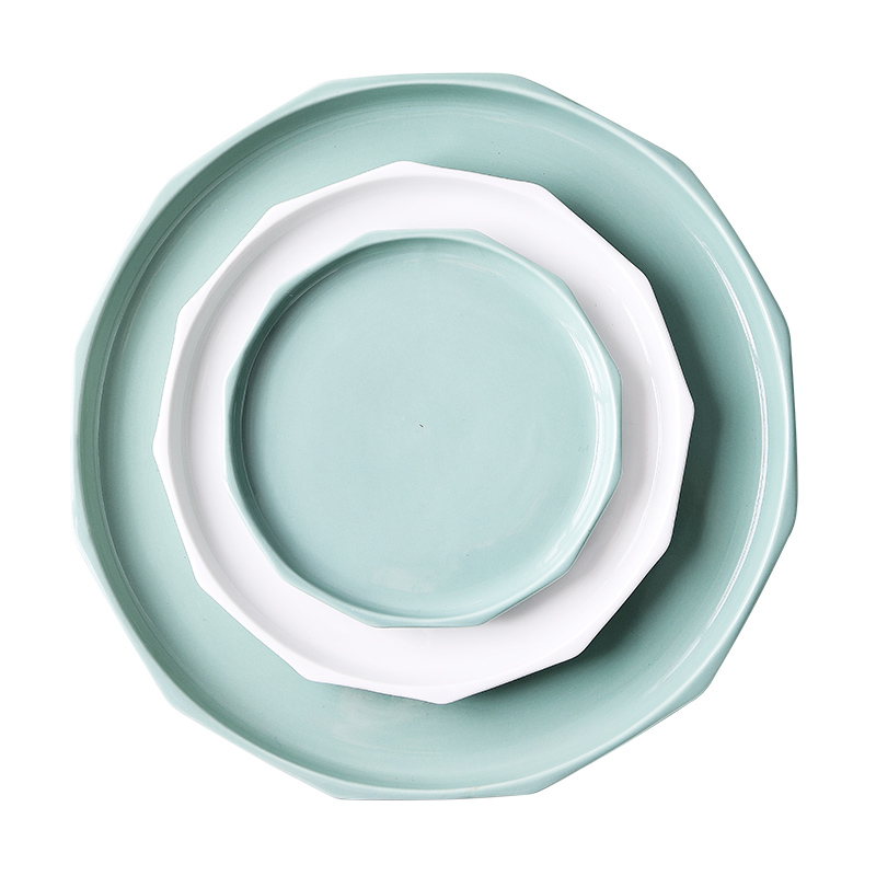 Nordic matte enrolled porcelain tableware creative combination green dishes contracted household jobs small bowl round plate