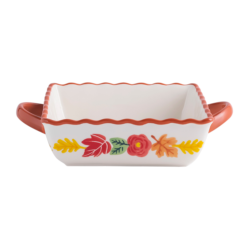 Ears against the iron square pan salt baked FanPan household ceramic oven baking dish creative hand - made ceramic bowl
