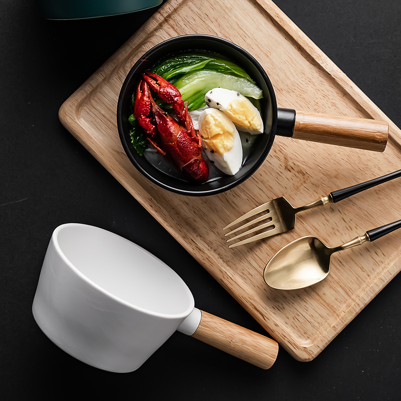 Nordic matte enrolled porcelain tableware with creative wooden rake to use individual joystick to use contracted jobs household rice bowls