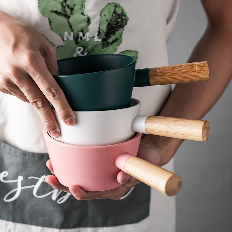 Nordic matte enrolled porcelain tableware with creative wooden rake to use individual joystick to use contracted jobs household rice bowls