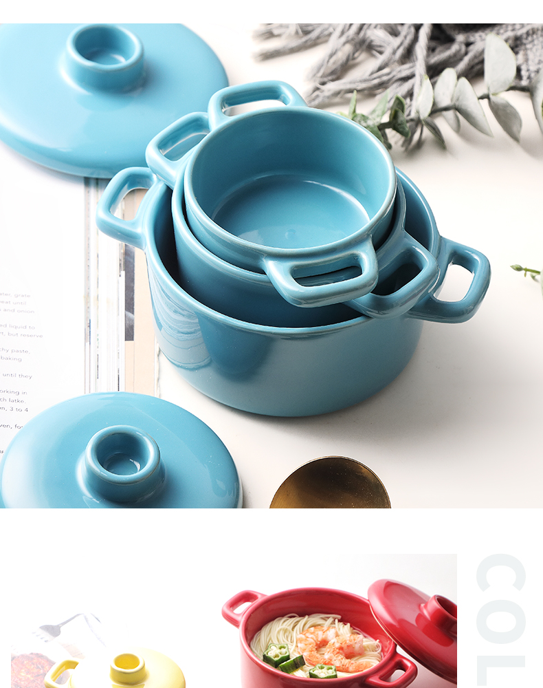 Ceramic soup bowl Nordic multicolor ears baby stew consisting bowl roast available braise cup with a lid bowl bowl of microwave oven