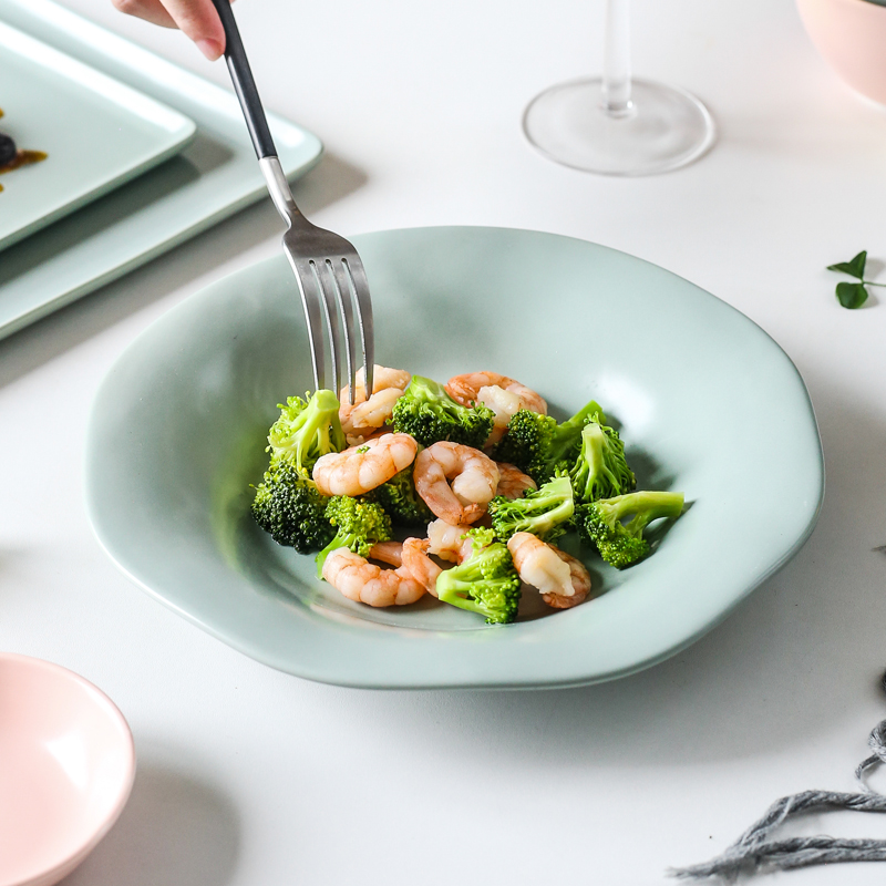Circular plate dishes creative household FanPan move matte enrolled Nordic tableware of pottery and porcelain dish soup plate matte enrolled square plate