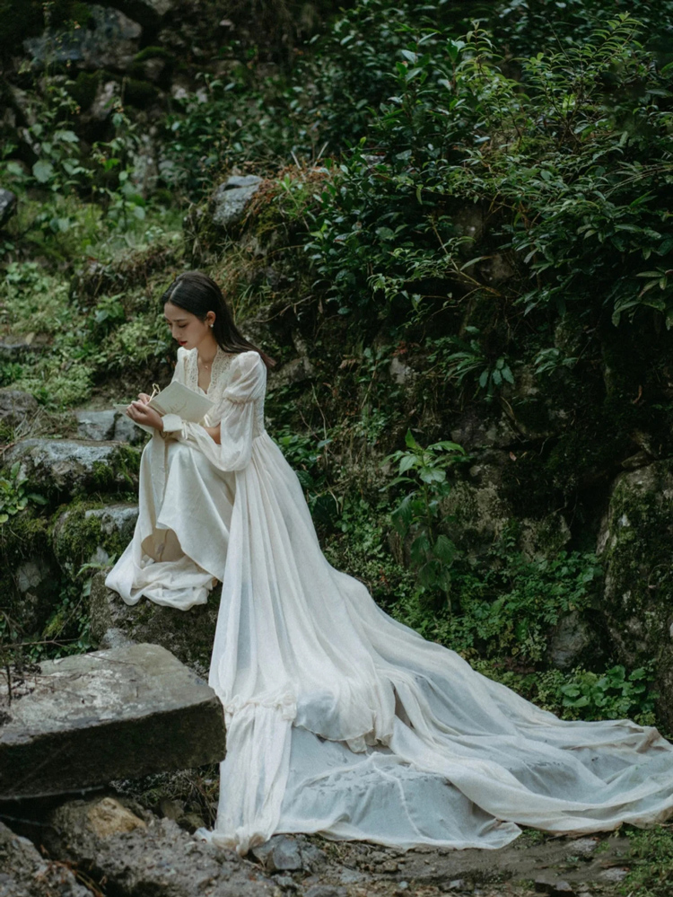 Summer advanced long lace bathrobe for bride, high-quality style, french style Summer advanced long lace bathrobe for bride, high-quality style, french style