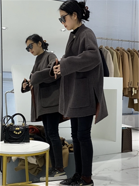 Xu Dake's 2022 autumn and winter new Korean version of the high-end short double-sided zero cashmere coat round neck Nizi coat women