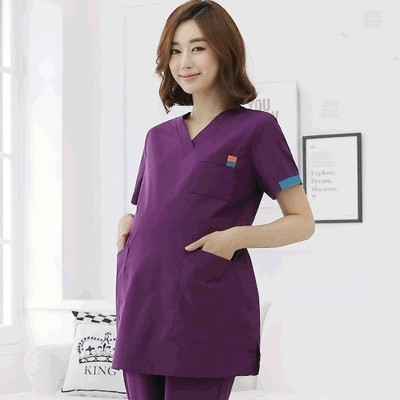 Korean Style Maternity Scrub Suit with Adjustable Buckle, Oversized Doctor's Uniform, Two-Piece Set, Short-Sleeve V-Neck Korean Style Maternity Scrub Suit with Adjustable Buckle, Oversized Doctor's Uniform, Two-Piece Set, Short-Sleeve V-Neck