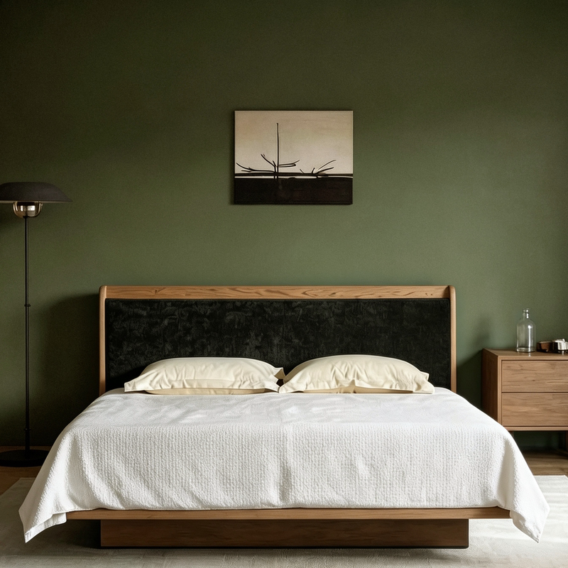 Modern Double Bed with Solid Wood Frame, Upholstered Fabric, Multi-Color Soft Backrest, Suitable for All Seasons, for Master Bedroom