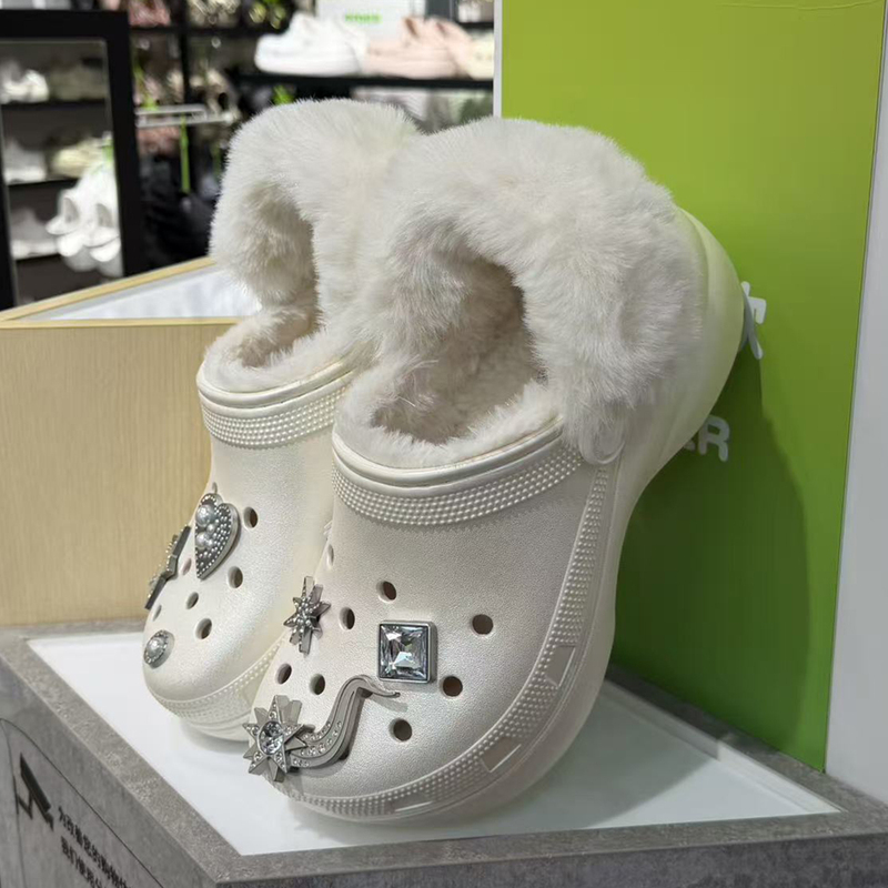 Crocs Crocs Cloud Sparkle Warm Velvet Women's Shoes Winter Thick-Soled Plush Cotton Slippers 211922