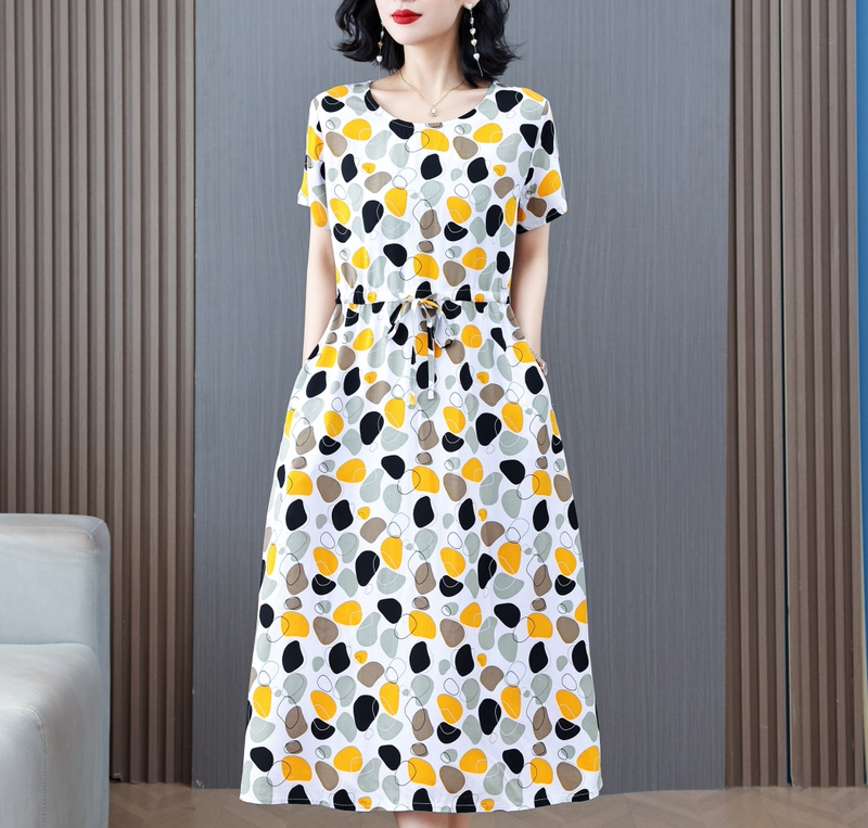 2026 New Cotton Silk Dress Summer Fashion Artificial Cotton Loose Large Size Outer Wear Mid-Length Printed Skirt 2026 New Cotton Silk Dress Summer Fashion Artificial Cotton Loose Large Size Outer Wear Mid-Length Printed Skirt