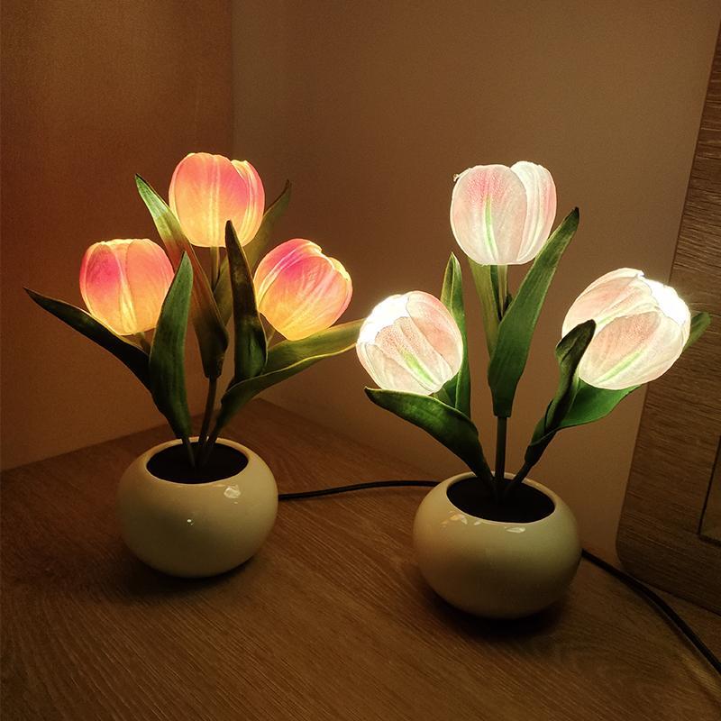 Led Tulip Night Light Bouquet Imitation Lamp Finished Product Rechargeable ins Bedroom Decorative Atmosphere Lamp Women's Day Gift Led Tulip Night Light Bouquet Imitation Lamp Finished Product Rechargeable ins Bedroom Decorative Atmosphere Lamp Women's Day Gift
