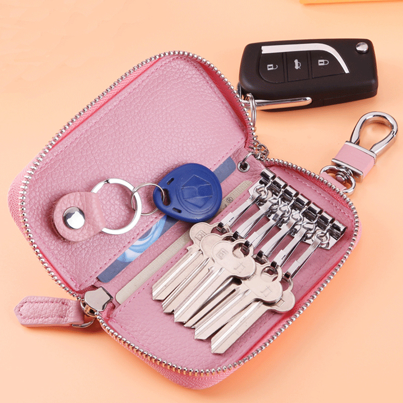 Genuine Leather Multifunction Key Bag Woman Type Large Capacity Zip Car Lock Spoon Bag Female Bull Leather Card Bag Zero Money Bag Tide-Taobao