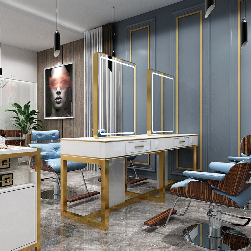 High-end shop with lamp hair salon dedicated marble countertop mirror simple hairdressing perm single-sided hair cutting mirror