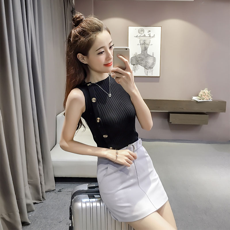 2018 áo vest nữ nhỏ đan bên trong không tay một nửa cổ cao cơ sở mới mùa xuân và mùa hè sling đồ mặc nhà