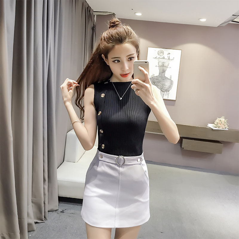 2018 áo vest nữ nhỏ đan bên trong không tay một nửa cổ cao cơ sở mới mùa xuân và mùa hè sling đồ mặc nhà