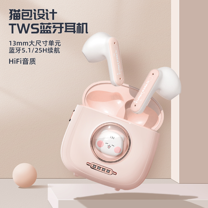 Original Little Fairy Bluetooth Headphones Noise Reduction Cartoon Cute Style for Girls Students Good Sound Quality Semi-In-Ear Type