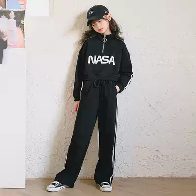 Girls ' autumn suit sports 2020 new Western style children's clothing casual long pants medium and large girls thick T-shirt two-piece set