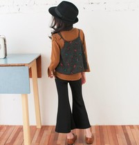 Autumn and winter childrens clothing new Korean girl elastic slim cotton horn trousers