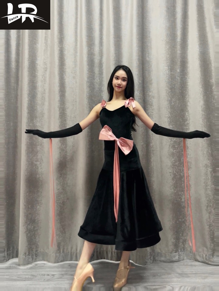 LR Dance Suit 050 Shoulder Strap Open Back Oversized Dress Swing Foreign Dress Rehearsal dance class Bring Your Own Chest Cushion Safety Pants