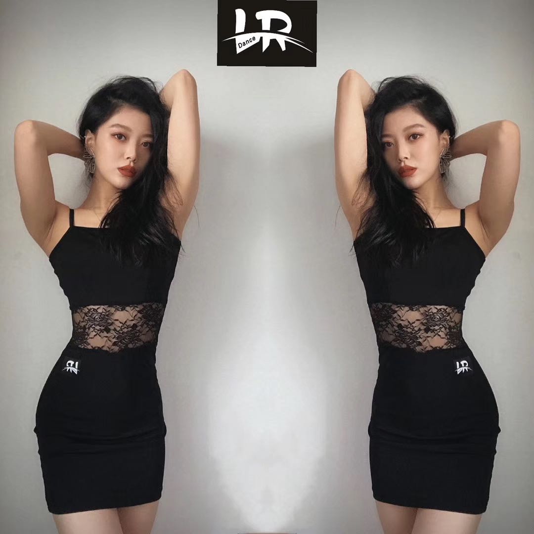 LR beautiful dance dress 018 Latin dance dress suspender mesh with chest pad hip dress professional thin leg length