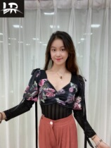 LR Limen Dance Dress 045 Printed Morden Blouse Lace Lace Floral Side Display Sexy Bring Your Own Chest Cushion Bottom Pants Morden Blouse