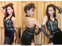 Miu036 Professional practice suit Latin dance suit Thin leg length Send gloves with chest pad Performance suit Competition suit