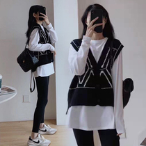 Pregnant Woman Suit Spring Autumn New Big Code Net Red Long Sleeve Blouse Autumn Gestation Woman Clothing Two Sets Out Fashion Autumn Clothes