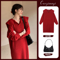 Pregnant womans winter clothing sweater thickened with long cash in red turtlenecks Korean version of undershirt blouses undershirt autumn winter suit one-piece dress